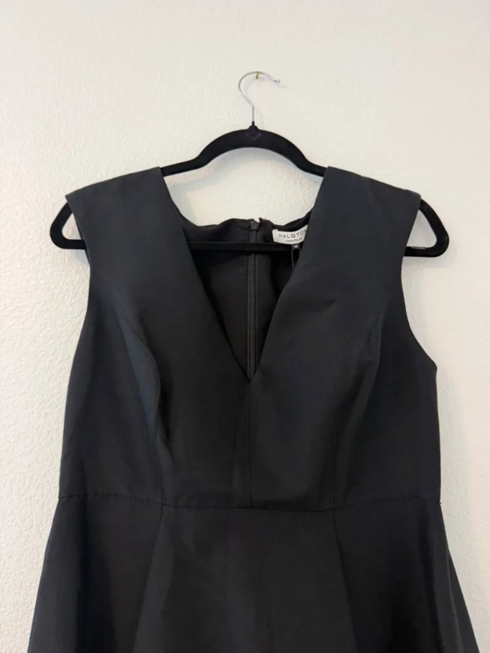 NWT Halston Heritage Women's Black V-Neck Cotton Silk High-Low Dress Size 10